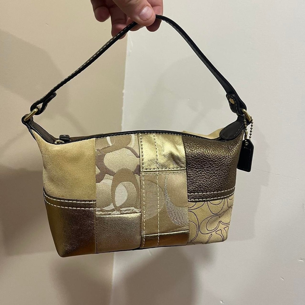 Y2K 2000s Patchwork Print Coach Baguette Mini Handbag